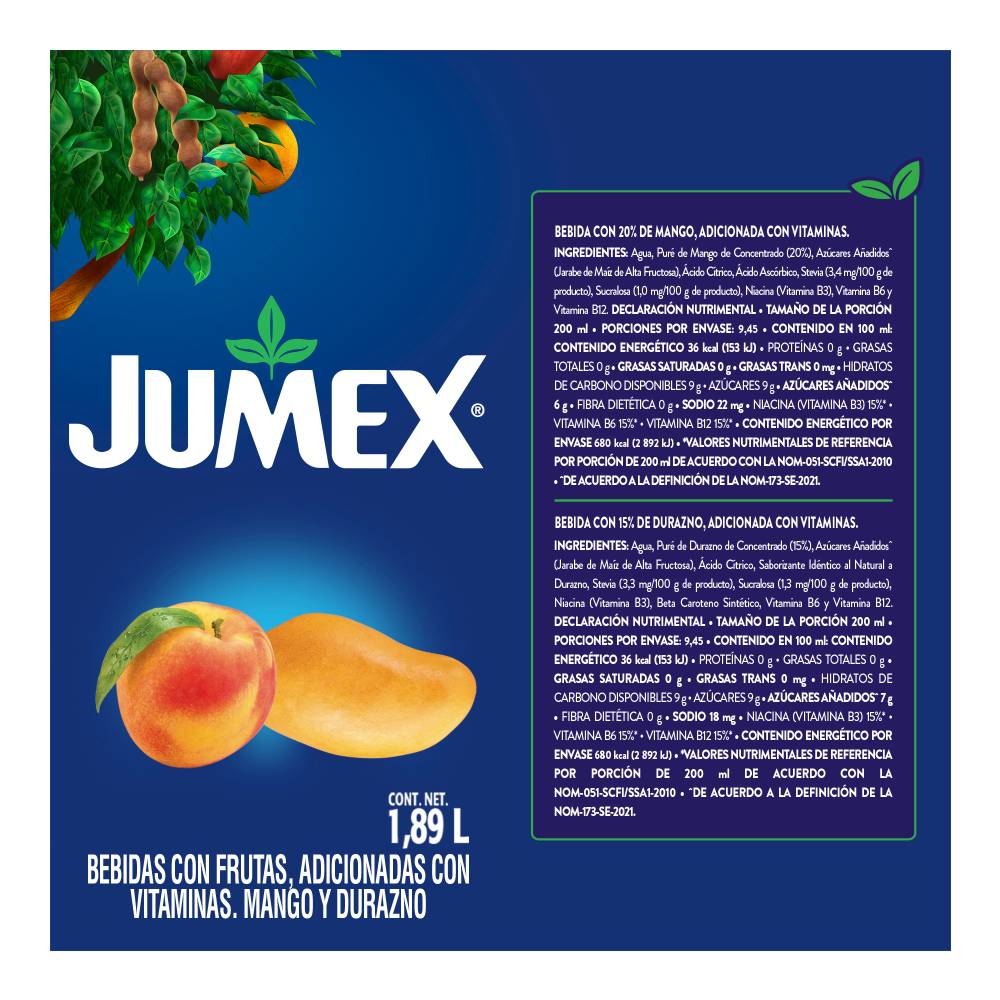 Bebida JUMEX Sabores Surtidos 4 pzs de 1.89L Mango Durazno