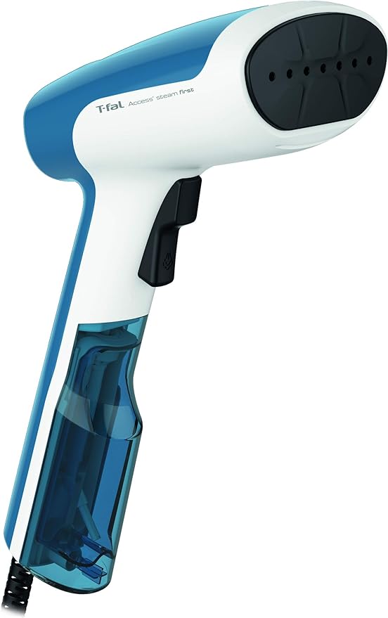A T-fal Cepillo de vapor Steam First, capacidad de 70 ml, cepillo rápido y versátil ideal para viajes y de uso diario. Azul y blanco, DT6130Q1