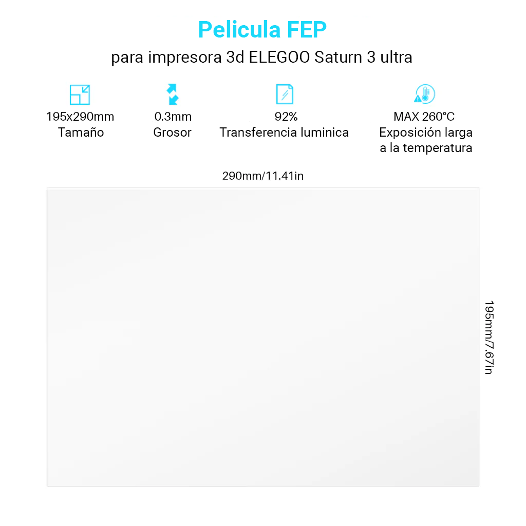 Elegoo Pelicula Fep De 29x19.5cm Para Saturn 3 Ultra.