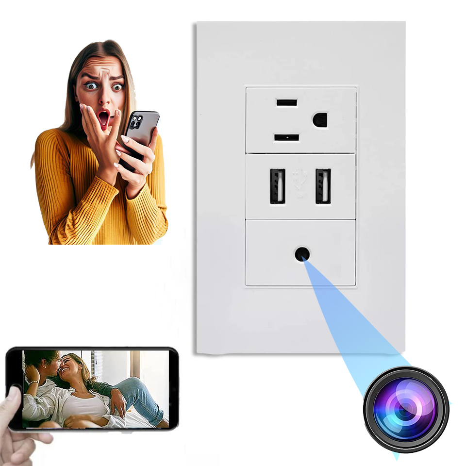 Camara Wifi Vigilancia Placa Contacto Duplex Usb Pared Fhd