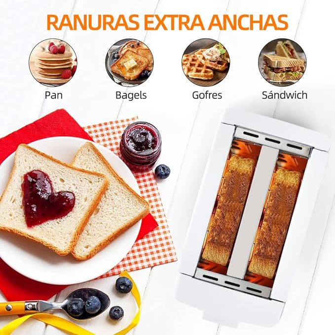 A Tostador de Pan, 2 Rebanadas Tostadora, 6 Niveles de Tostado con Paro Automático, Acero Inoxidable Tostadora