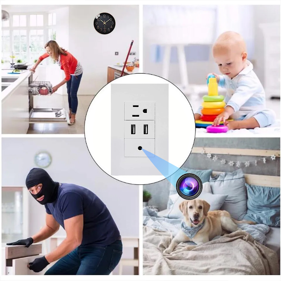 Camara Wifi Vigilancia Placa Contacto Duplex Usb Pared Fhd