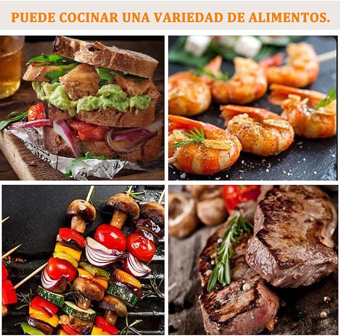 A Sandwichera,Prensa para Panini,Plancha Eléctrica,2 en 1 para Cualquier Espesor de Sándwich, Parrillas Antiadherentes de 27 x 22 Centímetros,Acero inoxidable