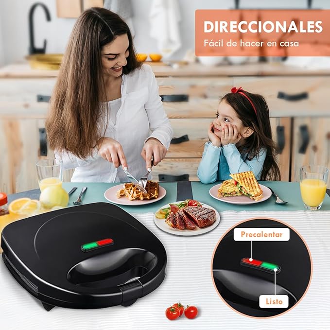 A EASYTAO Máquina Sandwichera 850W Negro, Recubrimiento Antiadherente Negra, Fácil de Limpiar, Capacidad para 4 Sándwiches y Superficie Grill,Indicador Luminoso, doble