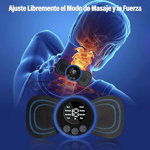 A MASAJEADOR- Estimulador Muscular Eléctrico - Mini Masajeador EMS de Cuello - Almohadilla de Masaje para Aliviar la Presión - Masajeador Recargable de Frecuencia Ajustable 8 Modos