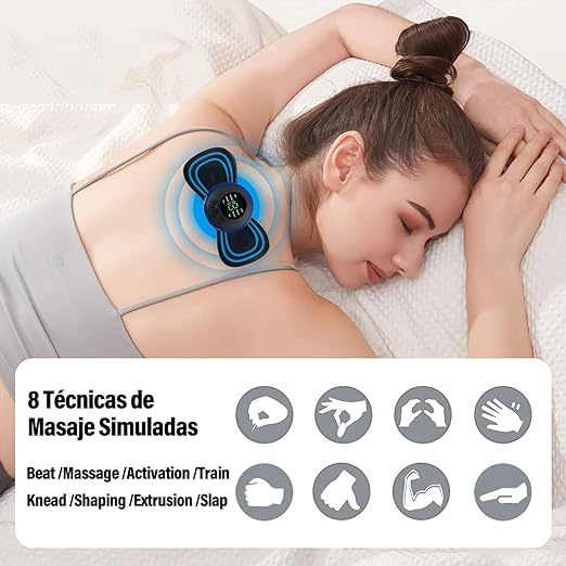A MASAJEADOR- Estimulador Muscular Eléctrico - Mini Masajeador EMS de Cuello - Almohadilla de Masaje para Aliviar la Presión - Masajeador Recargable de Frecuencia Ajustable 8 Modos