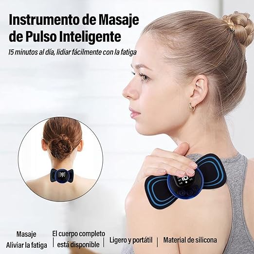 A MASAJEADOR- Estimulador Muscular Eléctrico - Mini Masajeador EMS de Cuello - Almohadilla de Masaje para Aliviar la Presión - Masajeador Recargable de Frecuencia Ajustable 8 Modos