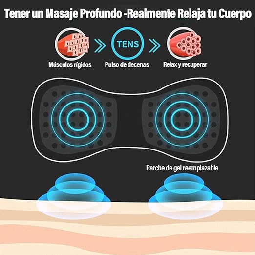 A MASAJEADOR- Estimulador Muscular Eléctrico - Mini Masajeador EMS de Cuello - Almohadilla de Masaje para Aliviar la Presión - Masajeador Recargable de Frecuencia Ajustable 8 Modos