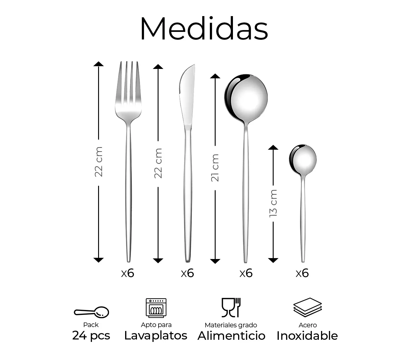 ML Juego De Cubiertos Elegantes 24 Piezas Acero Inoxidable Color Plateado
