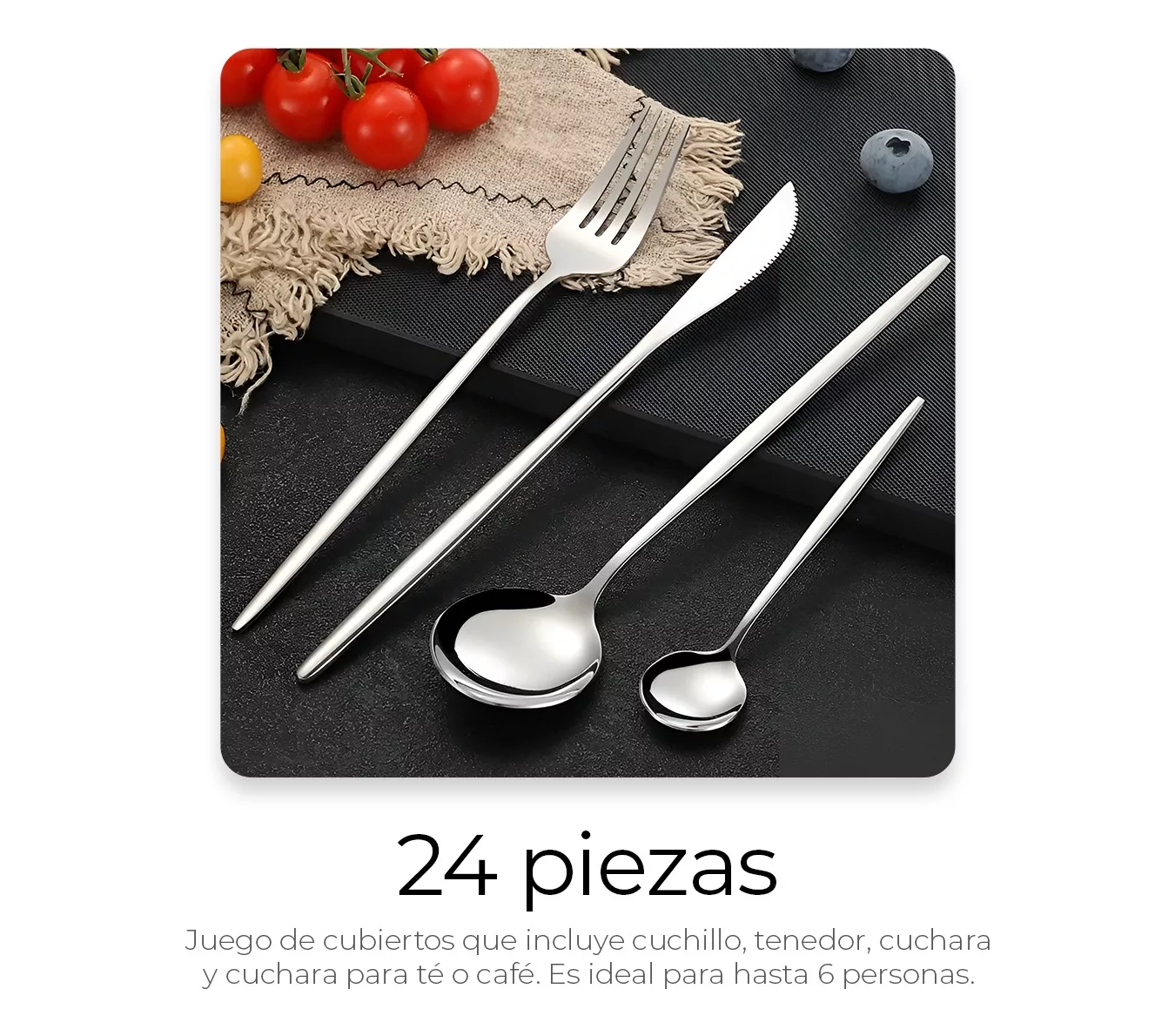 ML Juego De Cubiertos Elegantes 24 Piezas Acero Inoxidable Color Plateado