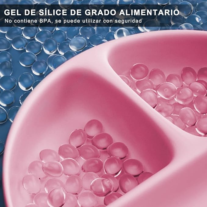 A Platos para Bebe, Plato Bebé de Silicona con Ventosa, Antideslizante, Fácil de Limpiar, Apto para Microondas, Sin BPA, Hay 2 Cucharas de Entrenamiento para Bebes. (Rosado)