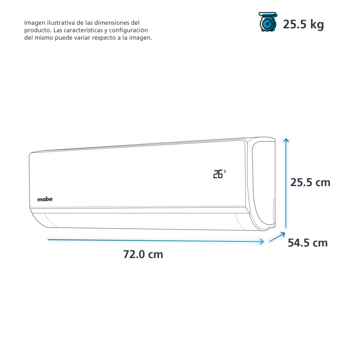 Aire Acond. Minisplit Mabe MMI12CABWCA3 Solo Frio 12,000 BTUS Inverter 110V Blanco ORTY25
