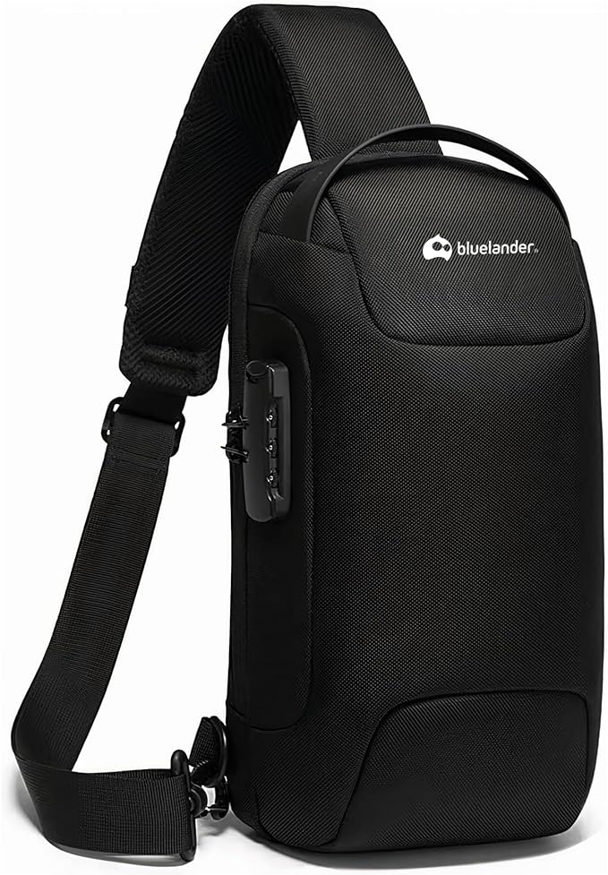 A Mariconera- Bandolera - Bluelander Mochila Antirrobo Cruzada, Bolso de Pecho para Hombre con Seguro de Código Integrado, Puerto USB Resistente al Agua, Ligero y Seguro, Bolso Bandolera para Viajes, Deportes.
