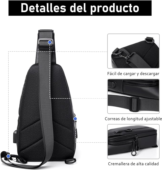 A Bandolera- Mariconera Bolsa Antirrobo Hombre, SHANDABULIU Bolsa de Hombre Cruzada, Mochila para Hombre Cruzada con Puerto USB, Mochila Cruzada Antirrobo para Hombre(Negro)