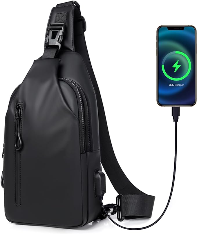 A Bandolera- Mariconera Bolsa Antirrobo Hombre, SHANDABULIU Bolsa de Hombre Cruzada, Mochila para Hombre Cruzada con Puerto USB, Mochila Cruzada Antirrobo para Hombre(Negro)