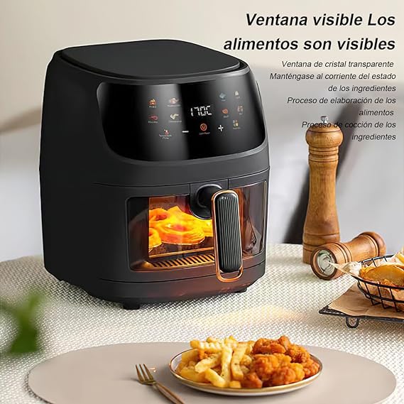 Freidora de aire, Sebami 8L Freidora Sin Aceite Freidora eléctrica inteligente Freidora de aire caliente Pantalla LED Táctil Ventana Transparente Freidora de Aire Caliente Sin BPA