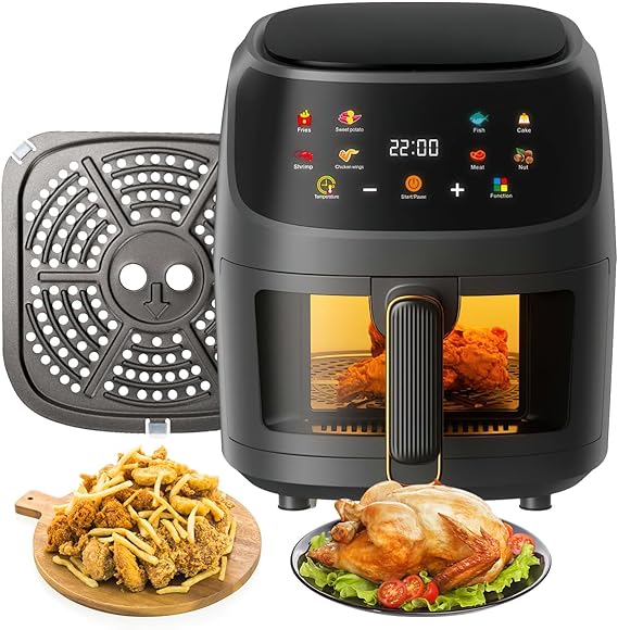 Freidora de aire, Sebami 8L Freidora Sin Aceite Freidora eléctrica inteligente Freidora de aire caliente Pantalla LED Táctil Ventana Transparente Freidora de Aire Caliente Sin BPA