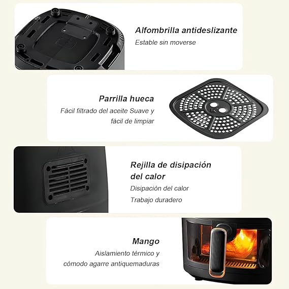 Freidora de aire, Sebami 8L Freidora Sin Aceite Freidora eléctrica inteligente Freidora de aire caliente Pantalla LED Táctil Ventana Transparente Freidora de Aire Caliente Sin BPA