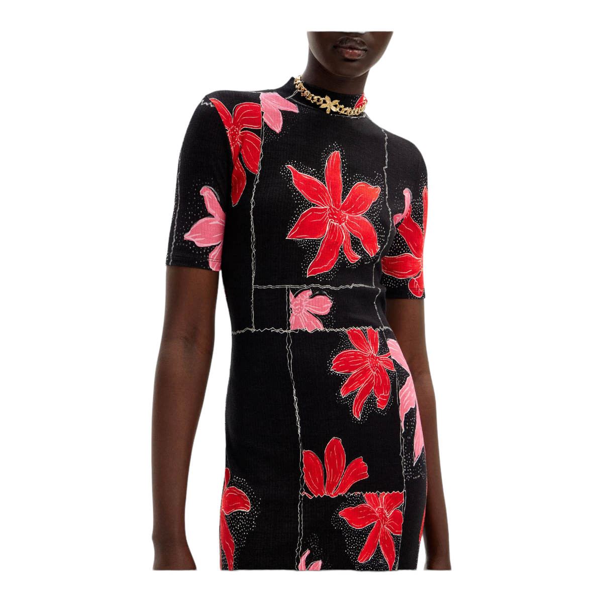 Vestido midi canalé flores DESIGUAL