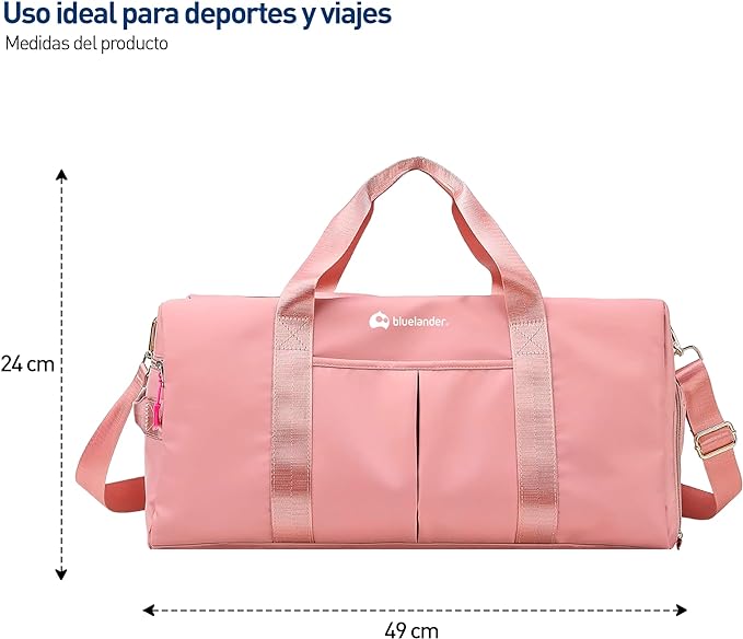A Bluelander Maleta Deportiva de Mano para Gimnasio, Compartimento para Zapatos, Bolso de Viaje, Bolsillo Impermeable, Resistente, Correa Ajustable Perfecta Gimnasio, Natación y Viaje (Rosa Pastel).