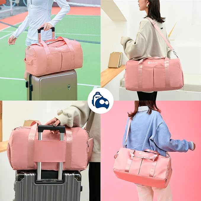 A Bluelander Maleta Deportiva de Mano para Gimnasio, Compartimento para Zapatos, Bolso de Viaje, Bolsillo Impermeable, Resistente, Correa Ajustable Perfecta Gimnasio, Natación y Viaje (Rosa Pastel).