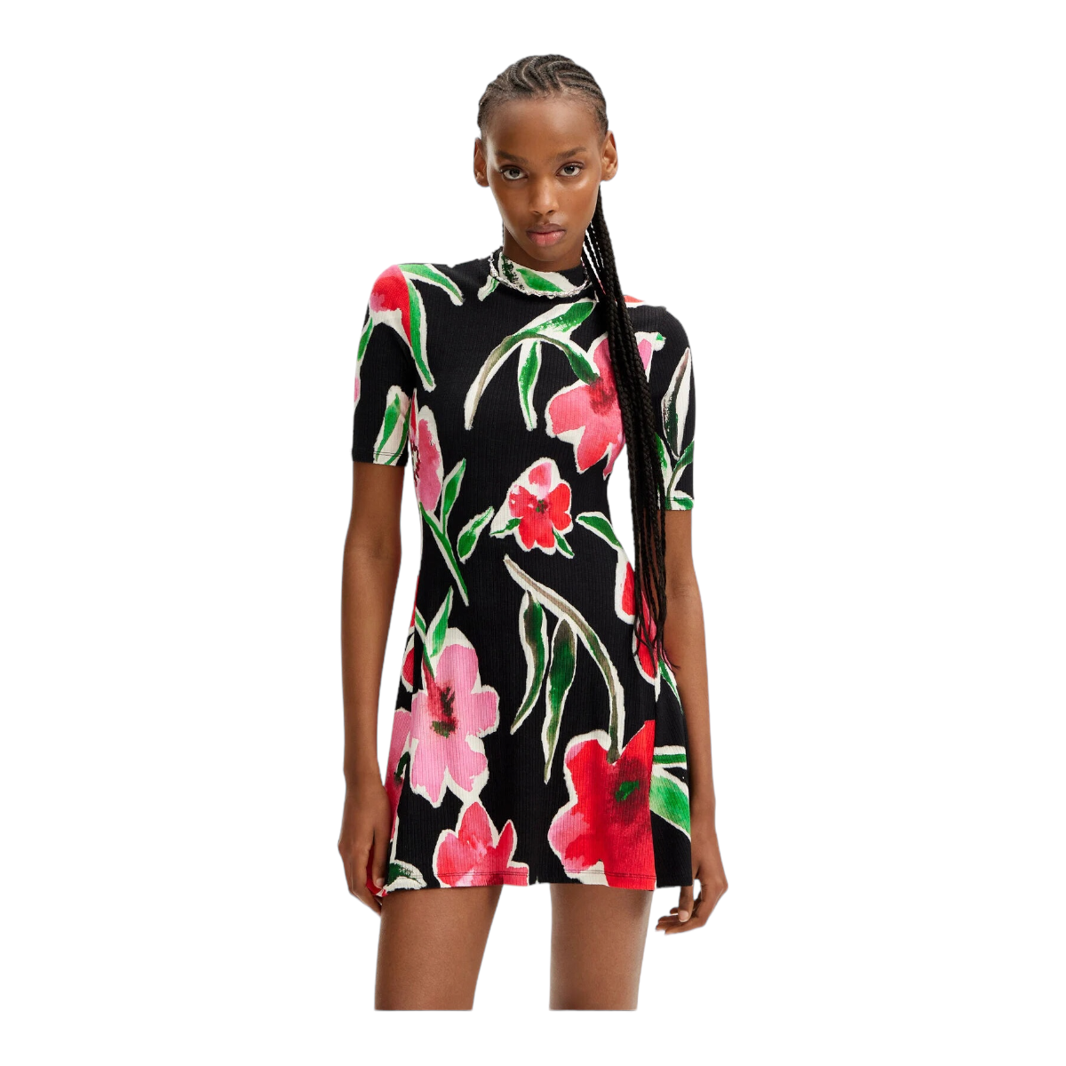 Vestido corto skater flores DESIGUAL