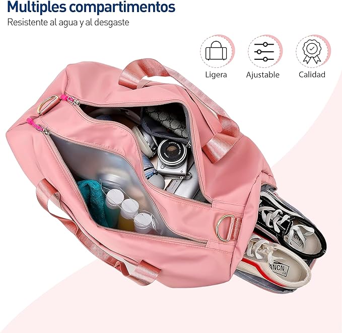 A Bluelander Maleta Deportiva de Mano para Gimnasio, Compartimento para Zapatos, Bolso de Viaje, Bolsillo Impermeable, Resistente, Correa Ajustable Perfecta Gimnasio, Natación y Viaje (Rosa Pastel).