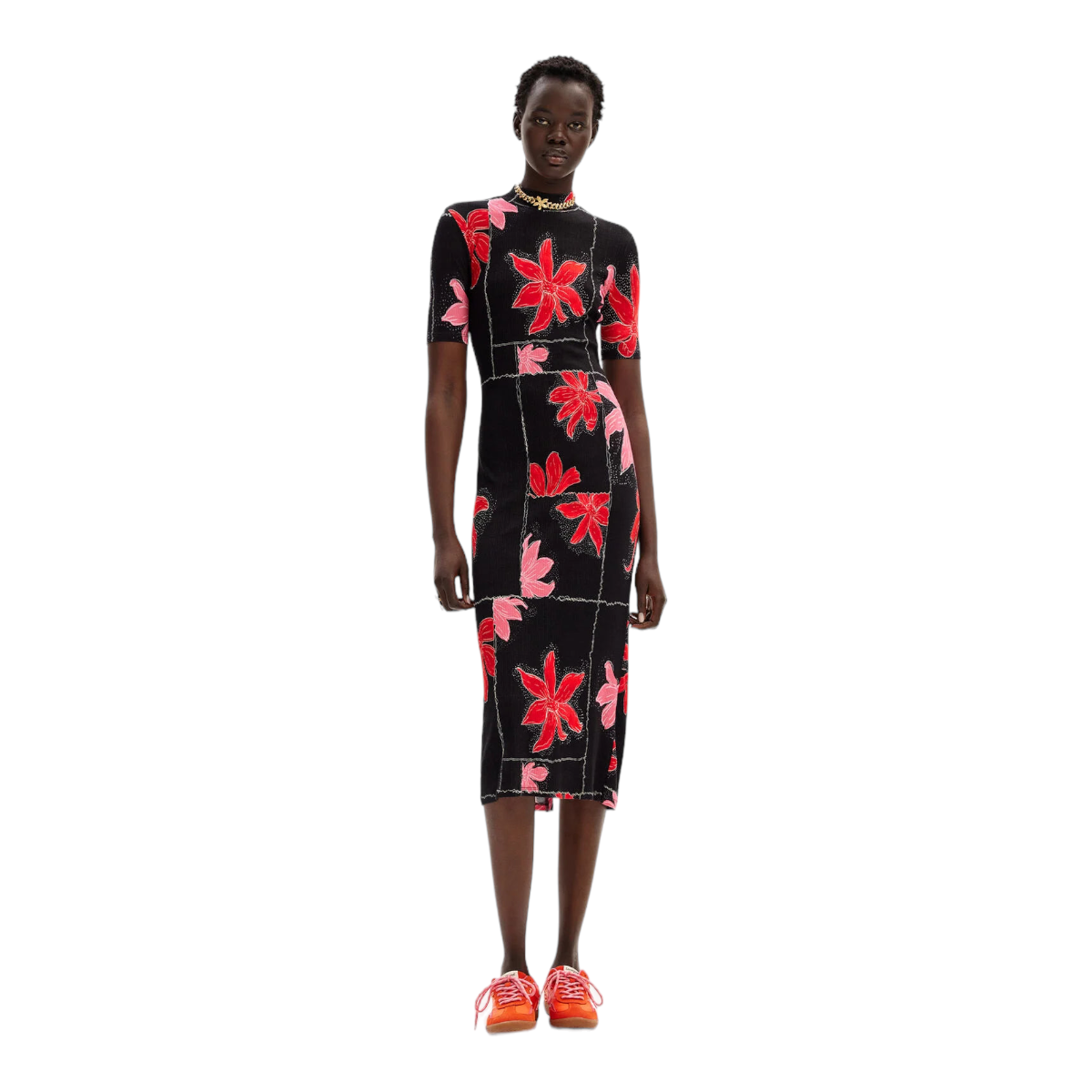 Vestido midi canalé flores DESIGUAL