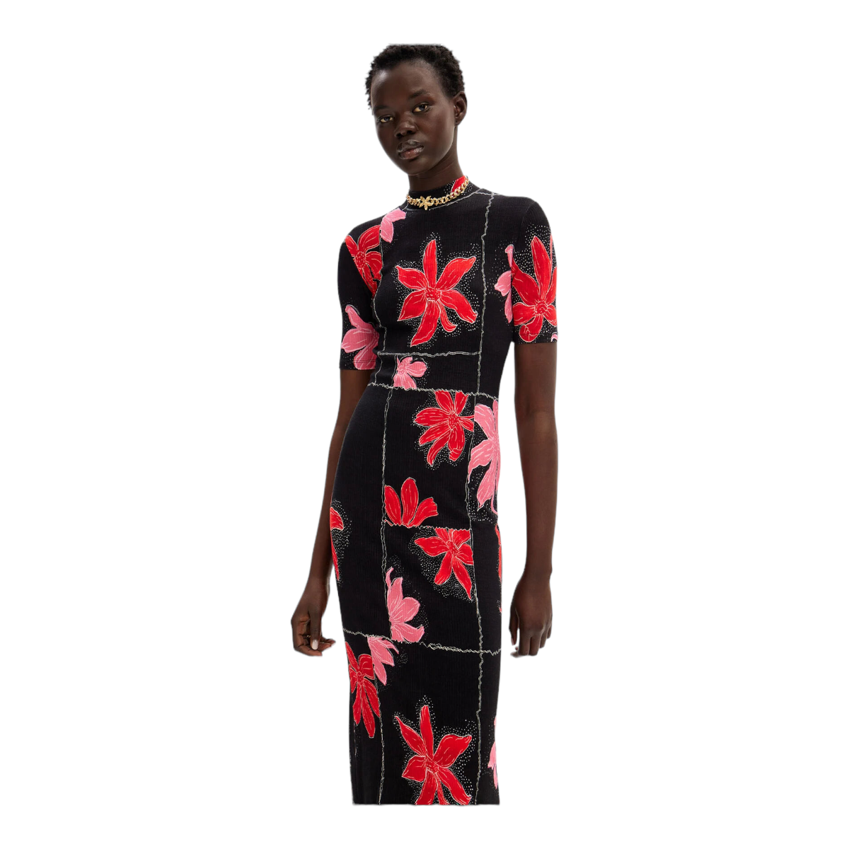 Vestido midi canalé flores DESIGUAL
