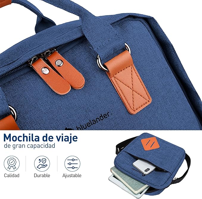 A Bluelander Mochila Azul  3 en 1, Mochila para Laptop, Mochila Cruzada y Lapicera, Mochila para Viaje con Puerto USB, Mochila para Hombre, Mujer Múltiples Compartimentos, Set de 3 Piezas