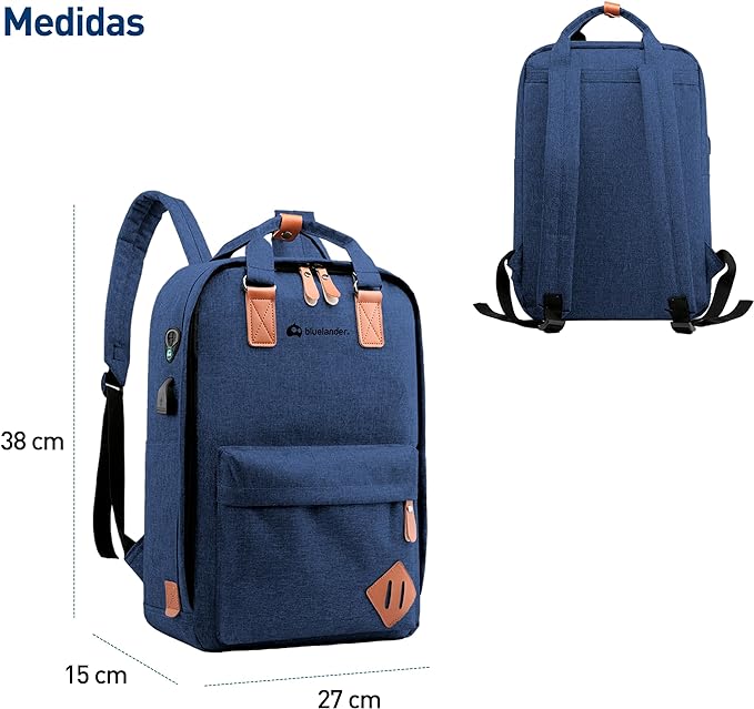 A Bluelander Mochila Azul  3 en 1, Mochila para Laptop, Mochila Cruzada y Lapicera, Mochila para Viaje con Puerto USB, Mochila para Hombre, Mujer Múltiples Compartimentos, Set de 3 Piezas