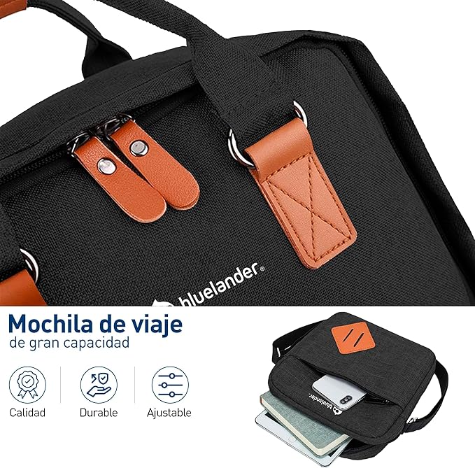 A Bluelander Mochila 3 en 1, Mochila para Laptop, Mochila Cruzada y Lapicera, Mochila para Viaje con Puerto USB, Mochila para Hombre, Mujer Múltiples Compartimentos,Set de 3 Piezas.