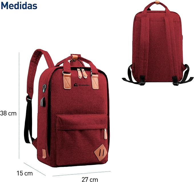 A Bluelander Mochila Roja 3 en 1, Mochila para Laptop, Mochila Cruzada y Lapicera, Mochila para Viaje con Puerto USB, Mochila para Hombre, Mujer Múltiples Compartimentos, Set de 3 Piezas