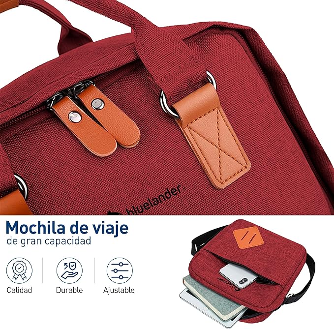 A Bluelander Mochila Roja 3 en 1, Mochila para Laptop, Mochila Cruzada y Lapicera, Mochila para Viaje con Puerto USB, Mochila para Hombre, Mujer Múltiples Compartimentos, Set de 3 Piezas