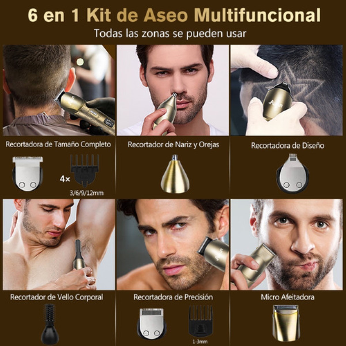 "All-in® Rasuradora Eléctrica Barba Afeitadora 11 En 1 Metal Dorada "