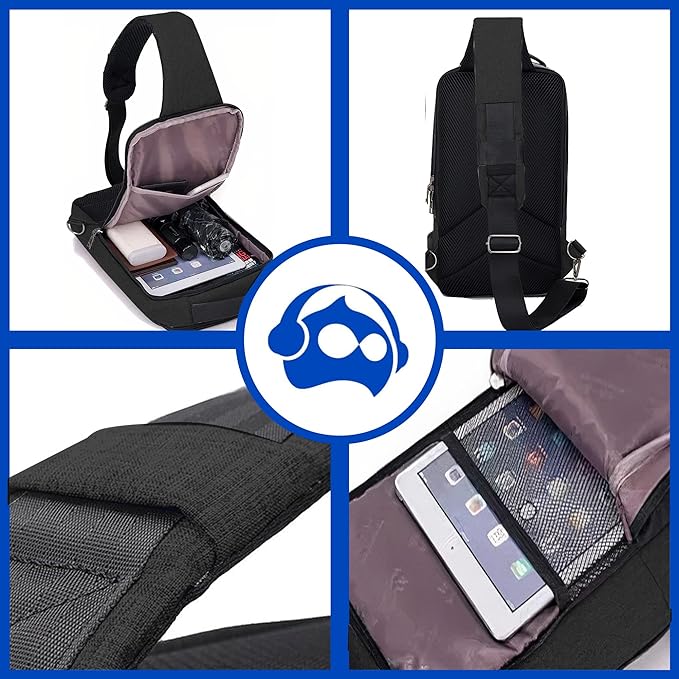 A Bluelander Mochila Antirrobo Cruzada, Bolso de Pecho, Bandolera Multifuncional, Mariconera con Puerto USB para Power Bank (no incluida), Tela Oxford Impermeable con Línea Reflejante, Ligera y Segura con Múltiples Compartimentos, Bolsillos Ocultos, Ideal para Viajes, Deportes, Hombres y Mujeres