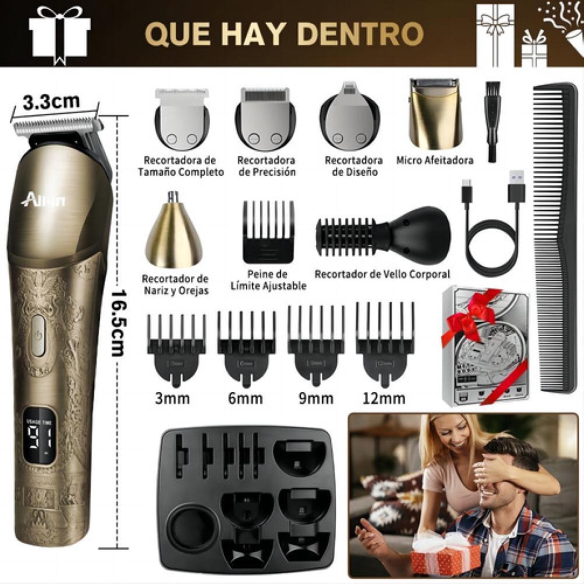 "All-in® Rasuradora Eléctrica Barba Afeitadora 11 En 1 Metal Dorada "