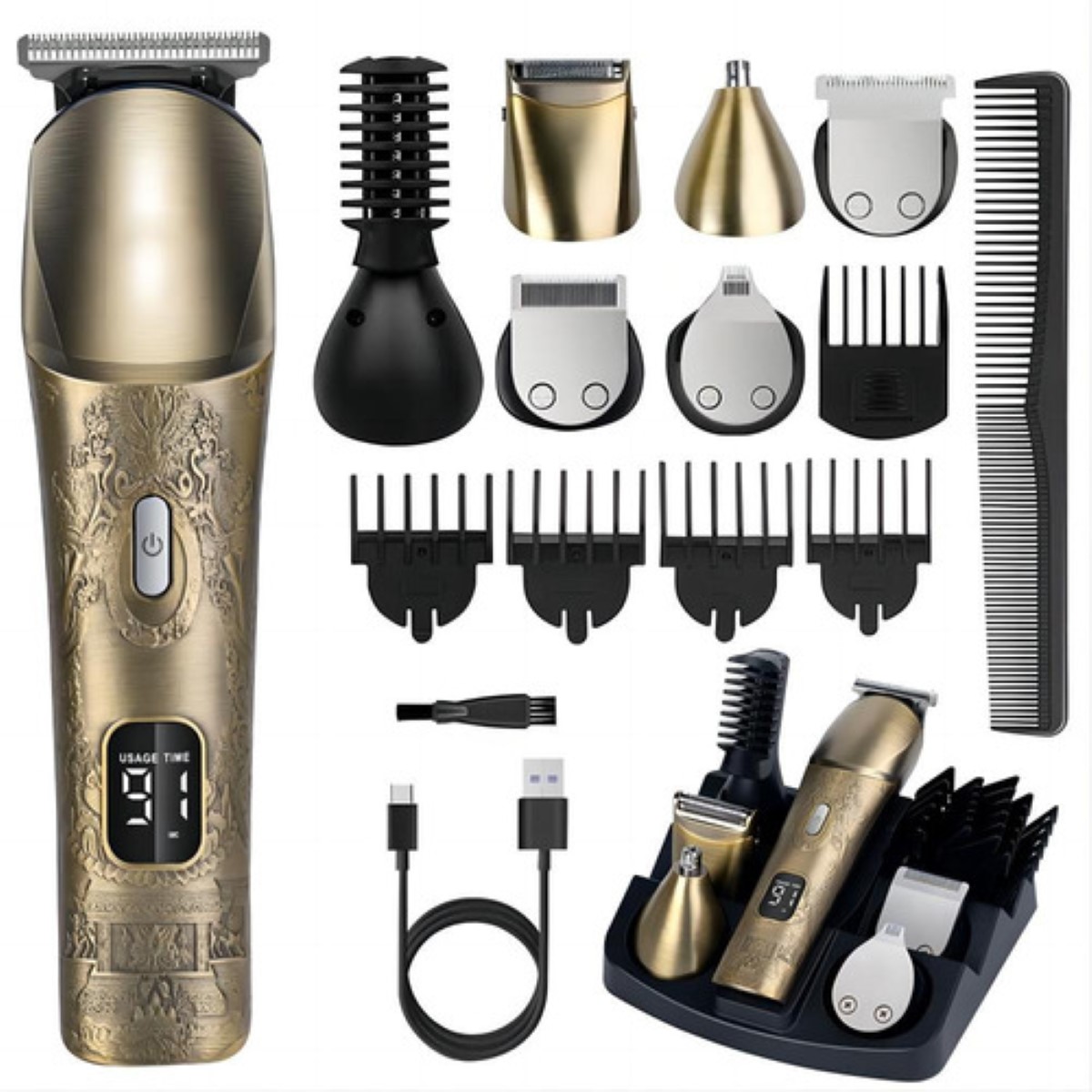 "All-in® Rasuradora Eléctrica Barba Afeitadora 11 En 1 Metal Dorada "