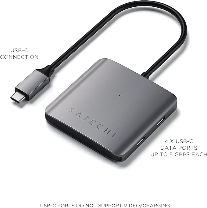 SATECHI Hub USB-C de 4 Puertos - Solo Transferencias de Datos (Sin Carga/Vídeo) - para M2, M1 MacBook Pro/Air, M2, M1 iPad Pro/Air, M2 Mac Mini, iMac