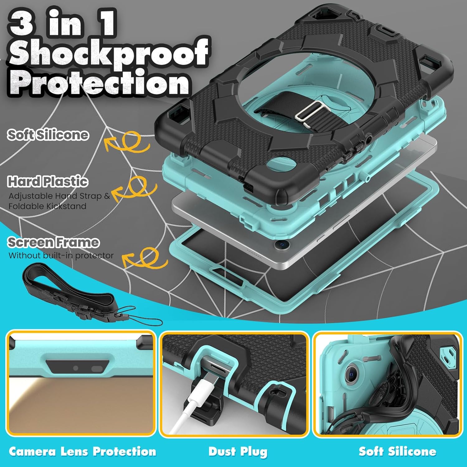  Funda De Uso Rudo Para Tablet Samsung Galaxy Tab A9 Plus 11" (2023) SM-X210/SM-216/SM-X218 Negro/Celeste