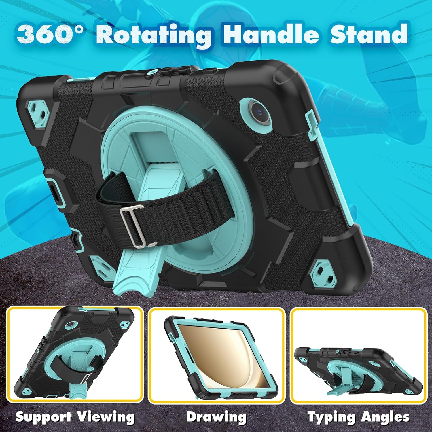  Funda De Uso Rudo Para Tablet Samsung Galaxy Tab A9 Plus 11" (2023) SM-X210/SM-216/SM-X218 Negro/Celeste