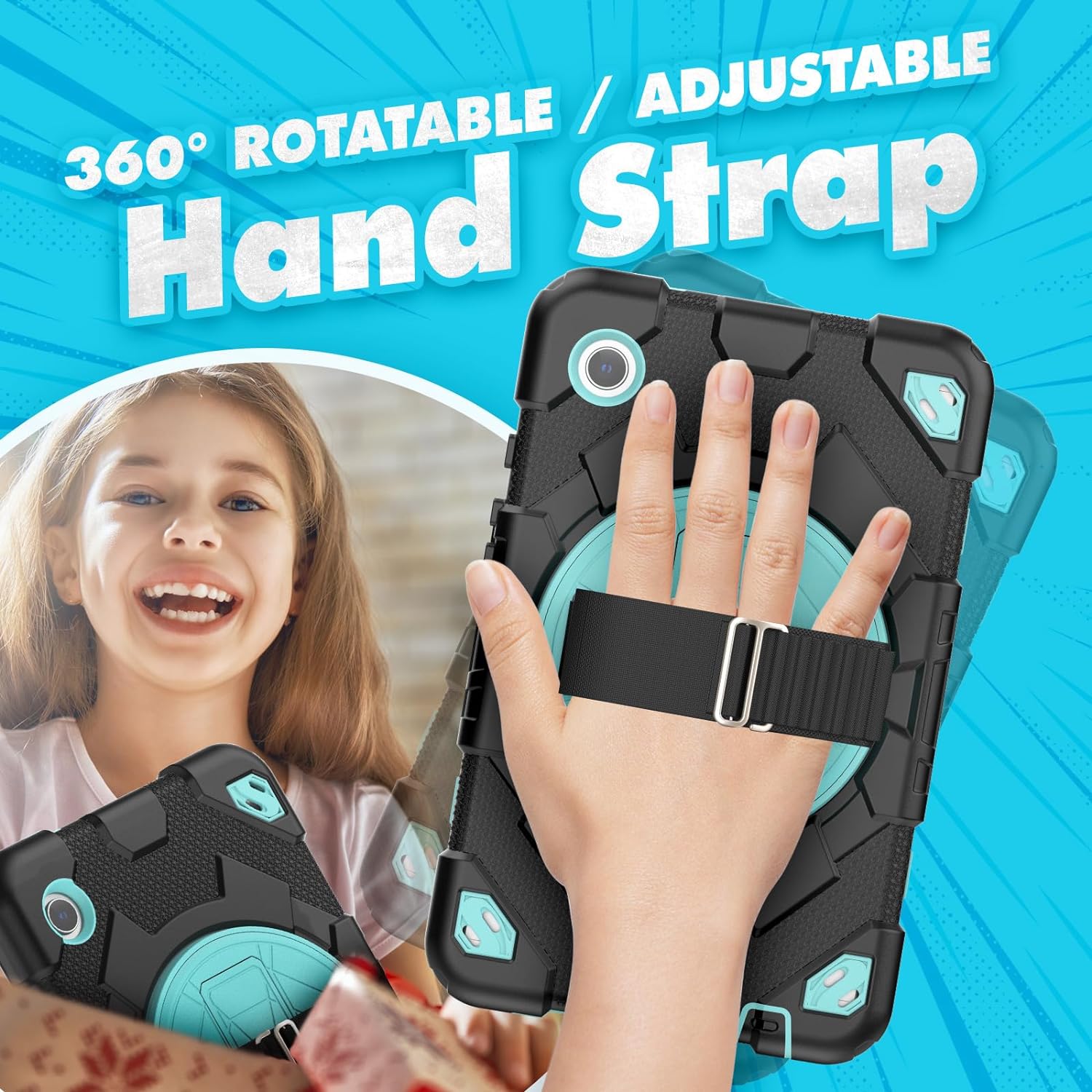  Funda De Uso Rudo Para Tablet Samsung Galaxy Tab A9 Plus 11" (2023) SM-X210/SM-216/SM-X218 Negro/Celeste