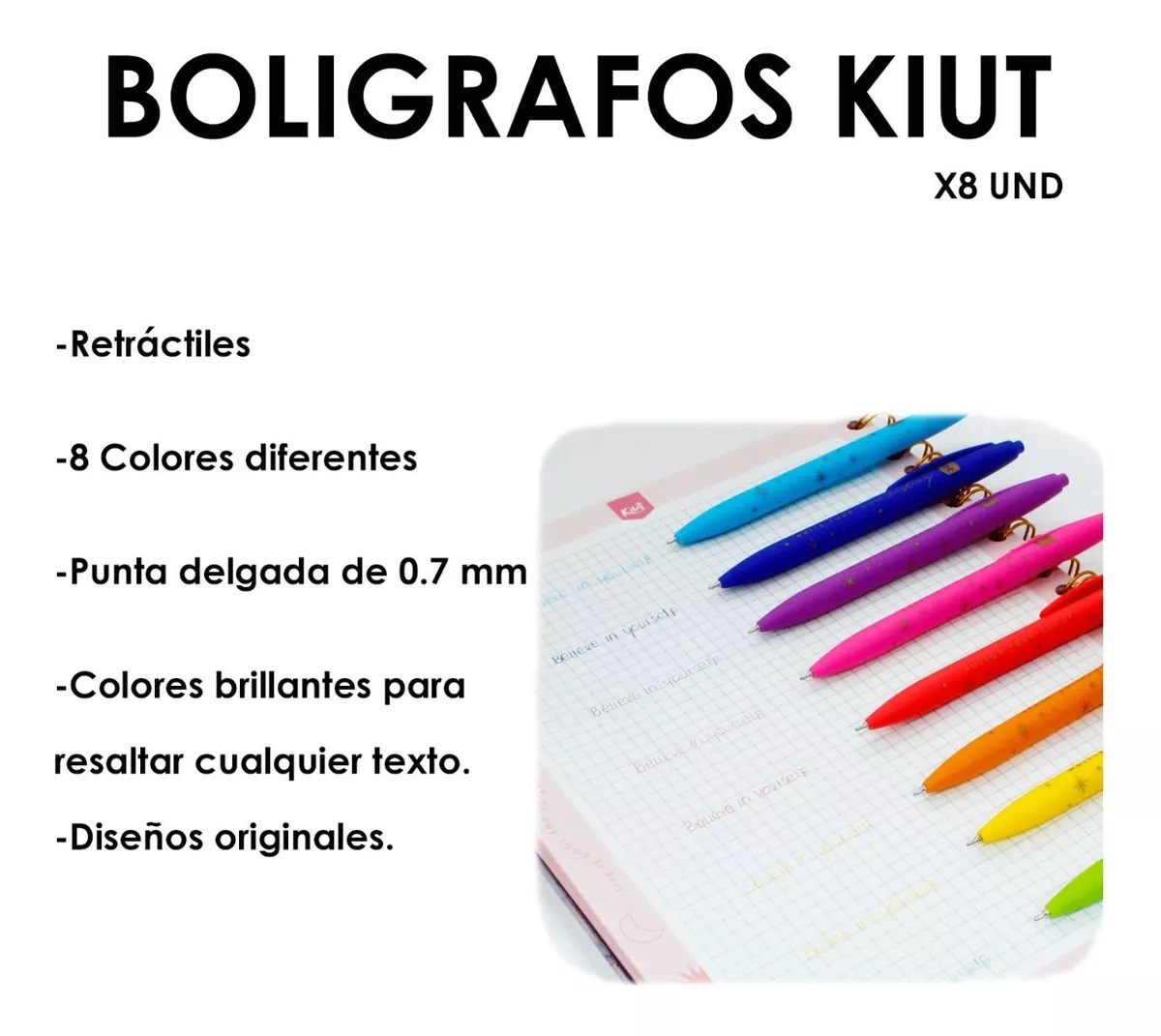 Set Boligrafos Plumas Kiut Colores Surtidos Utiles Escolares