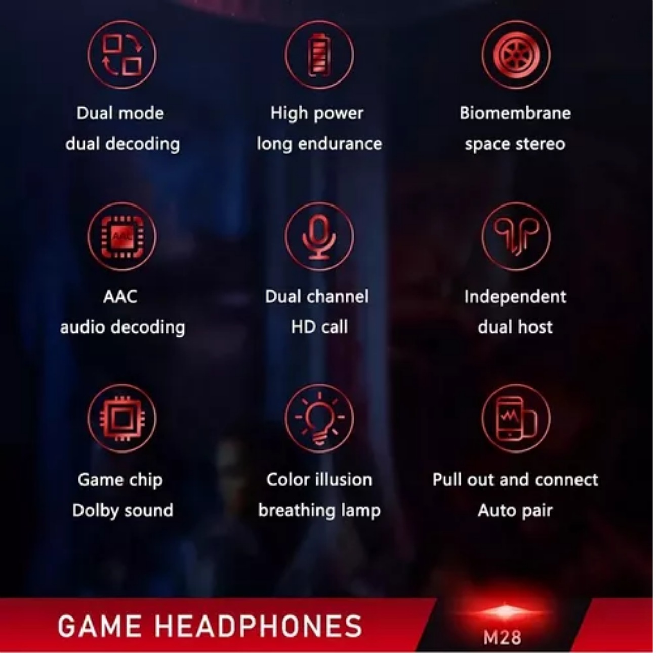 Audífonos Inalámbricos M28 Tws Bluetooth 5.1 Reducción Ruido Color Negro