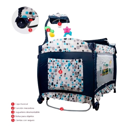 Cuna de Viaje con Toldo STARKIDS Draco Azul Marino.