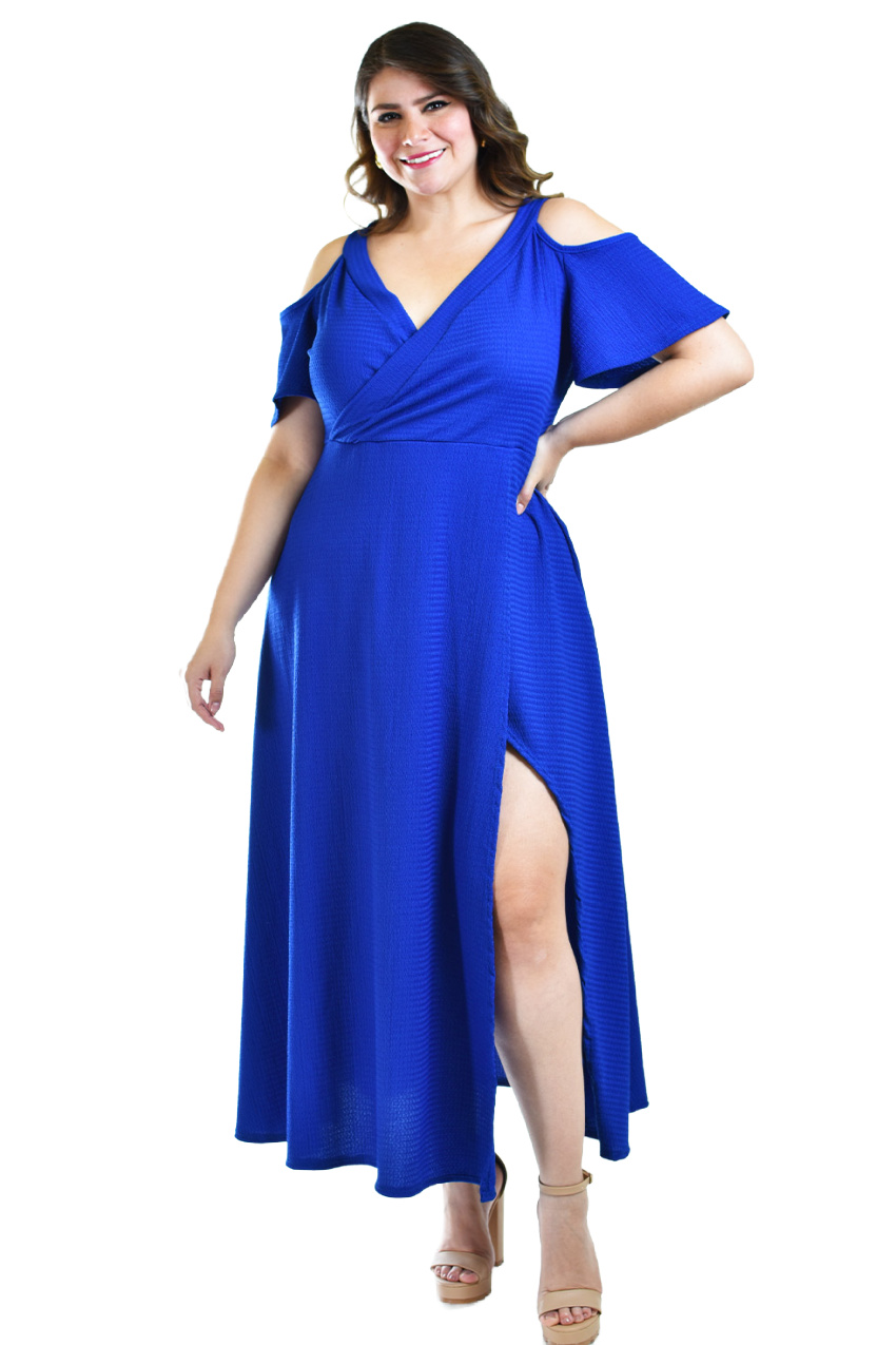 Maxi vestido con strech Roman Fashion /Tallas Extras, 4098 (Azul rey) 