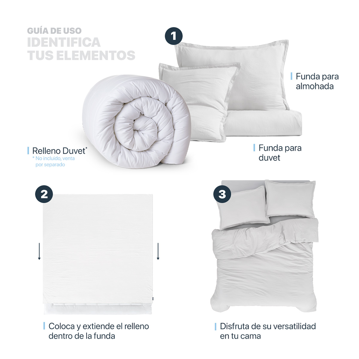 Funda para Duvet Microfibra Acabado Prelavado Sin Relleno más Fundas de Almohada King Size Blanco Esquimal.