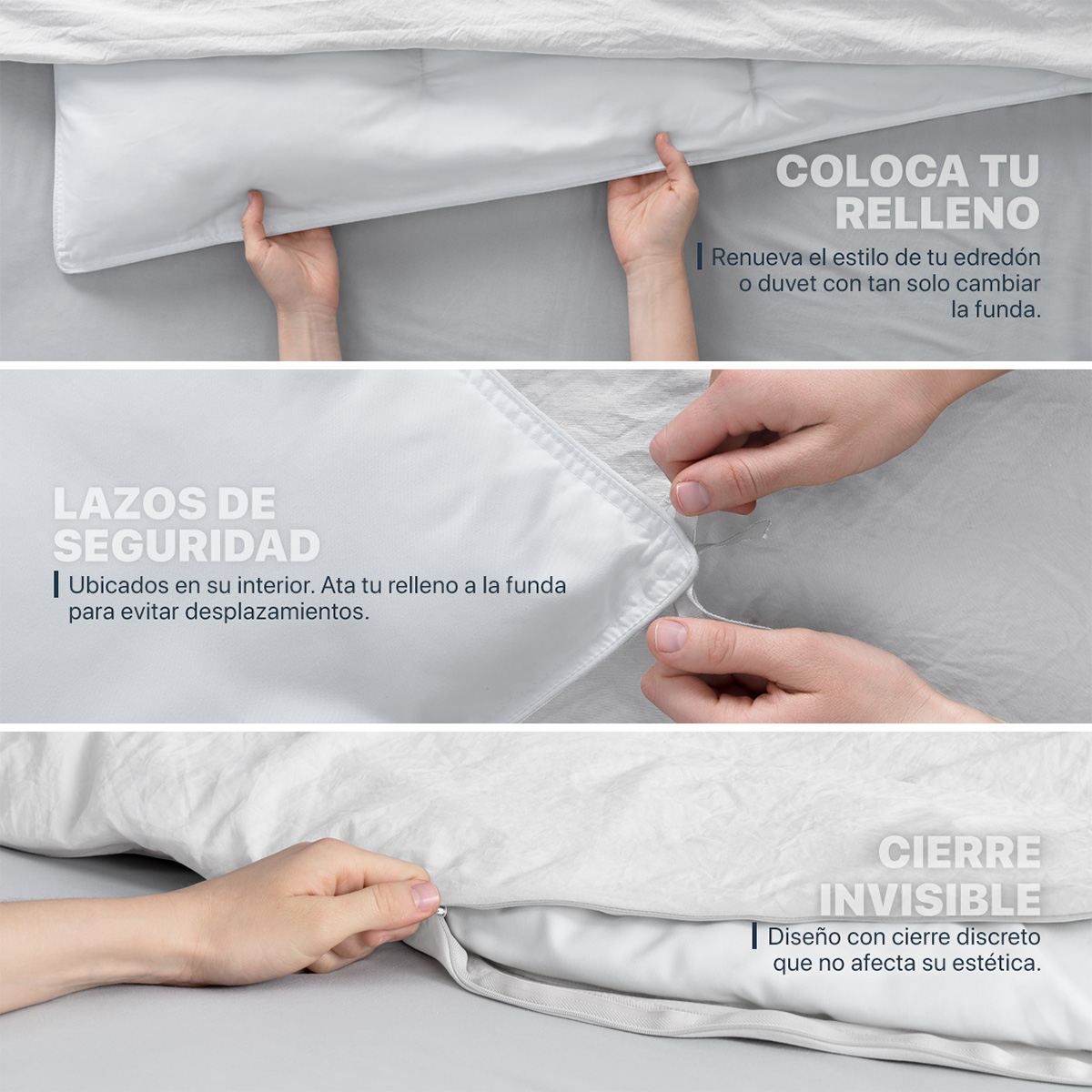 Funda para Duvet Microfibra Acabado Prelavado Sin Relleno más Fundas de Almohada King Size Blanco Esquimal.