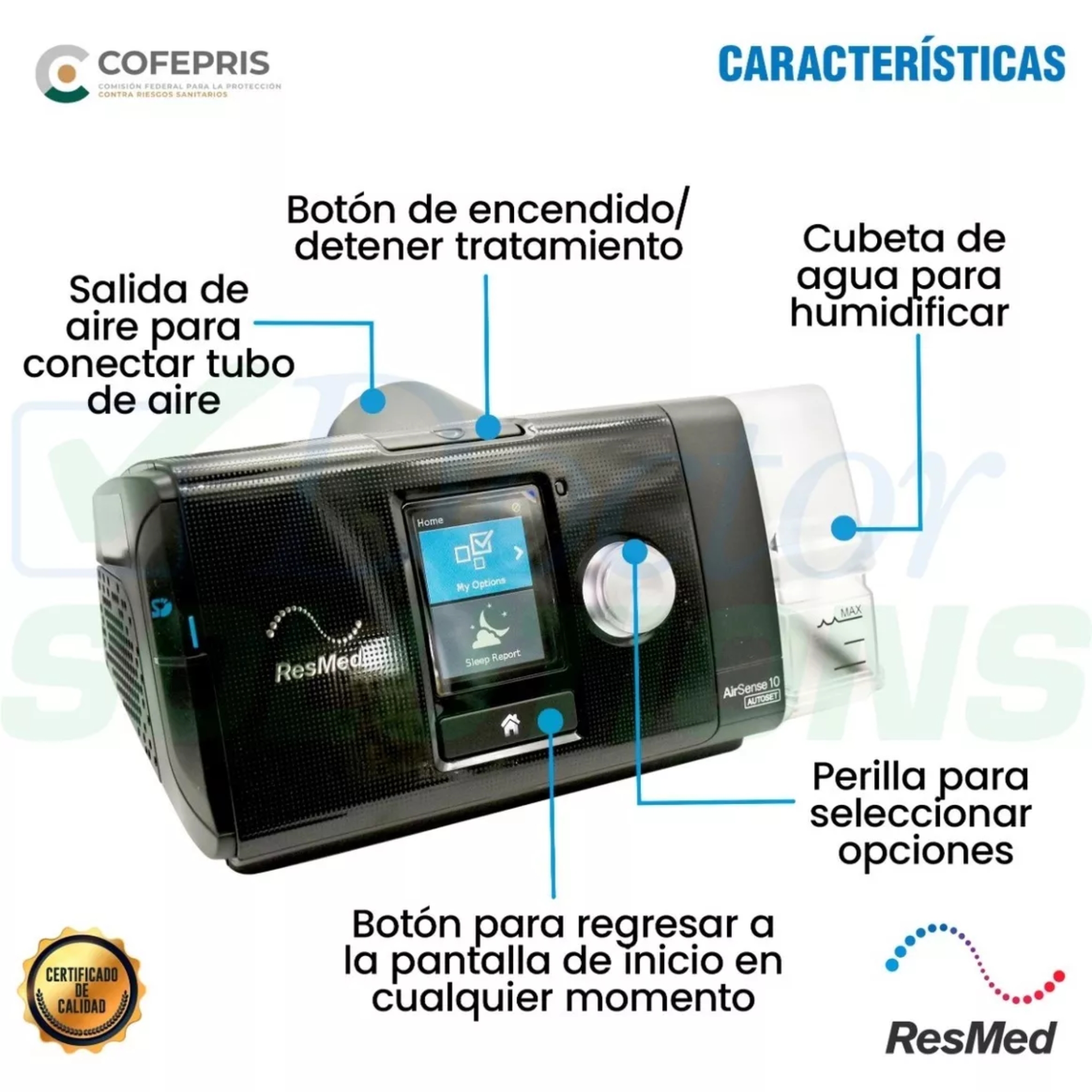 Cpap Fijo Resmed Air Sense 10s Con Humificador