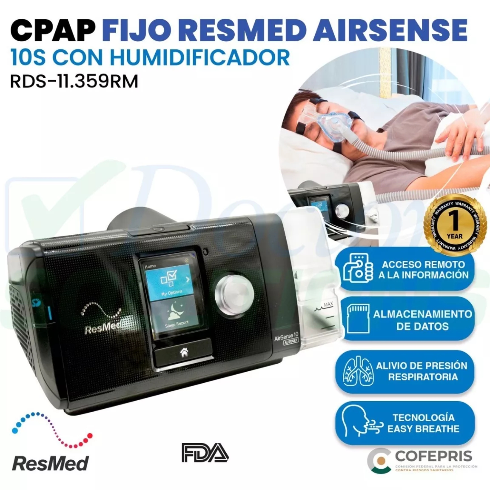 Cpap Fijo Resmed Air Sense 10s Con Humificador